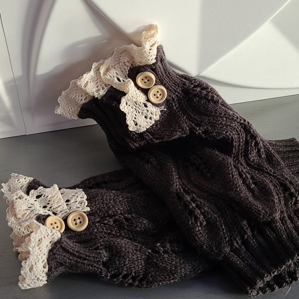 New dark grey lace boot covers leg warme…